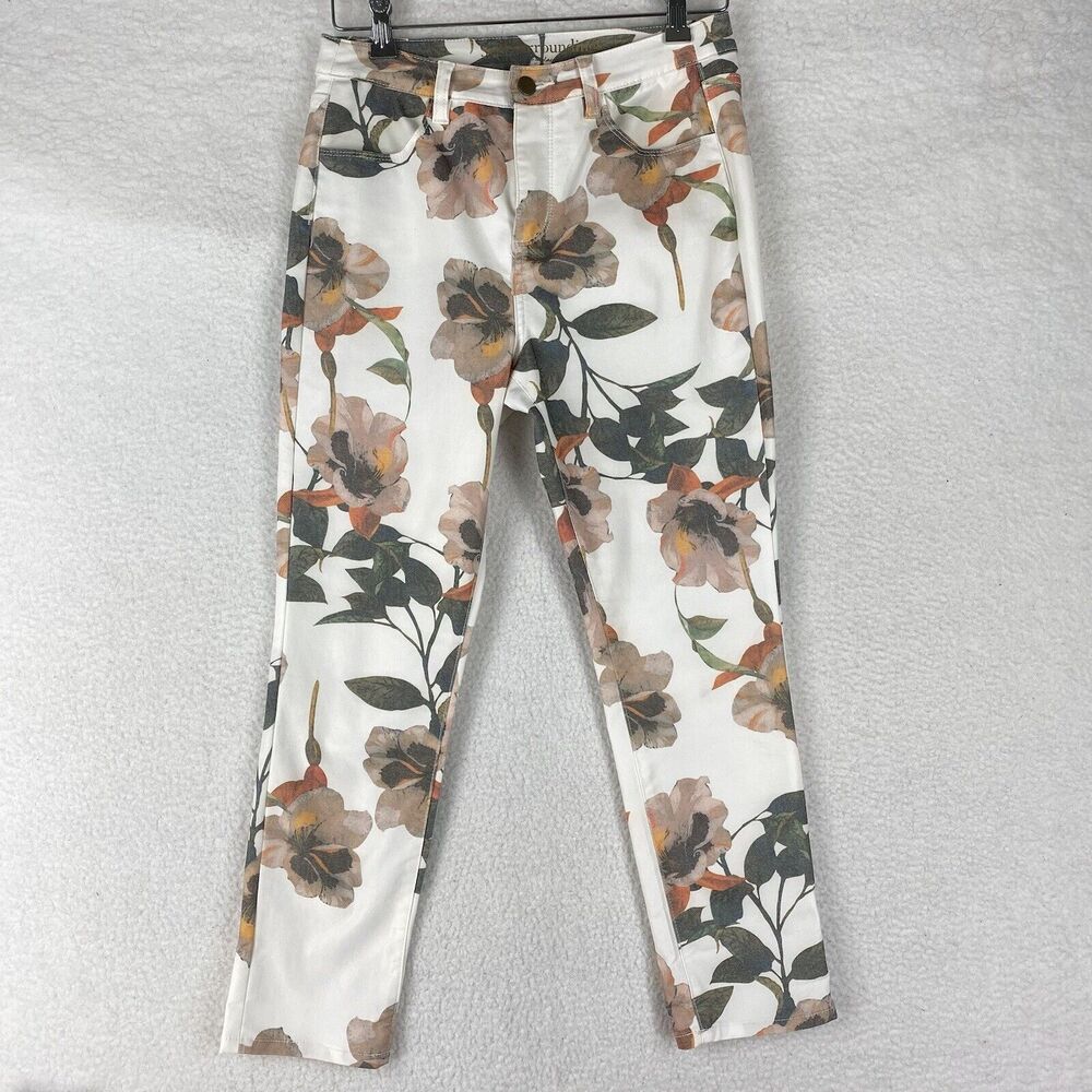 Soft Surroundings Pants Womens Size 6P White Green‎ Floral Print Cropped Petite